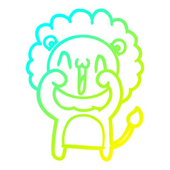 cold gradient line drawing happy cartoon lion
