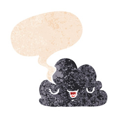 cute cartoon cloud and speech bubble in retro textured style