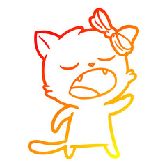 warm gradient line drawing cartoon cat meowing