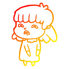 warm gradient line drawing cartoon worried woman