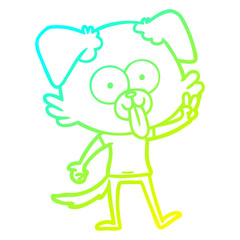 cold gradient line drawing cartoon dog with tongue sticking out