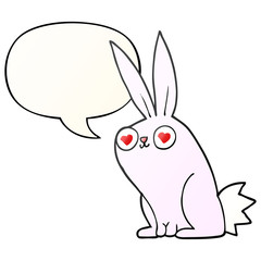 cartoon bunny rabbit in love and speech bubble in smooth gradient style