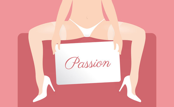 Vector illustration of a pretty girl with white underwear, stockings and boat shoes. Holding a sign.