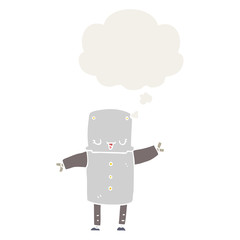 cartoon robot and thought bubble in retro style