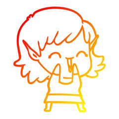 warm gradient line drawing cartoon elf girl