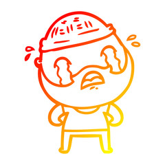 warm gradient line drawing cartoon bearded man crying