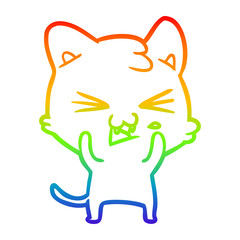 rainbow gradient line drawing cartoon cat hissing