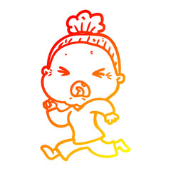 warm gradient line drawing cartoon angry old woman