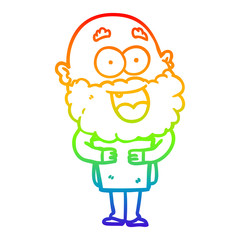 rainbow gradient line drawing cartoon crazy happy man with beard and book