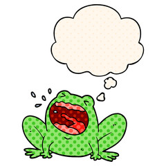 cartoon frog shouting and thought bubble in comic book style