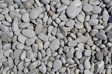 Pebble background on the sunny beach.