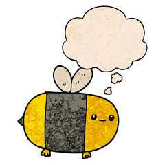 cute cartoon bee and thought bubble in grunge texture pattern style