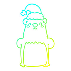 cold gradient line drawing cartoon bear wearing christmas hat