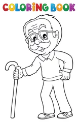 Photo sur Plexiglas Pour enfants Grand-père de livre de coloriage avec le bâton de marche