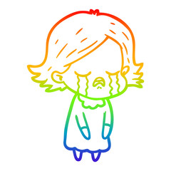 rainbow gradient line drawing cartoon girl crying