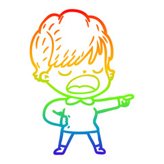 rainbow gradient line drawing cartoon woman talking