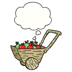 cartoon apple cart and thought bubble