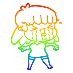 rainbow gradient line drawing cartoon woman in tears