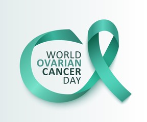 Ovarian cancer awareness with teal ribbon vector illustration on the background.