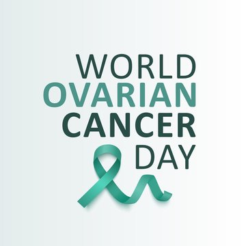 Ovarian cancer awareness teal green ribbon with text vector illustration isolated.