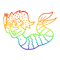 Fototapeta premium rainbow gradient line drawing cartoon woman mermaid