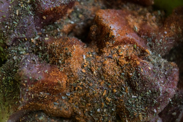 Fototapeta na wymiar Pork marinated with spices, close-up