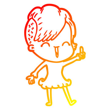 recommend clip art: warm gradient line drawing cartoon happy hipster girl