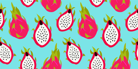 Dragon fruit pattern. Tropical vector seamless texture. 