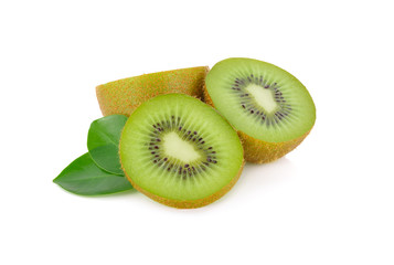 Fototapeta premium fresh sliced and half cut green kiwi on white background