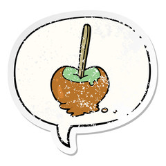 cartoon toffee apple and speech bubble distressed sticker