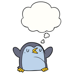 cartoon penguin and thought bubble