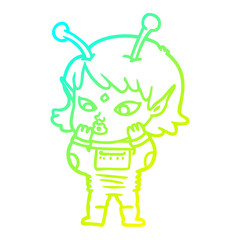 cold gradient line drawing pretty cartoon nervous alien girl