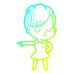cold gradient line drawing cartoon woman