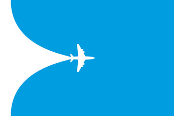 White plane symbol on a blue background. Airplane flight path banner - obrazy, fototapety, plakaty