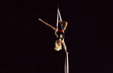 performance of air acrobats in the circus.