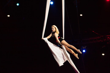 performance of air acrobats in the circus.