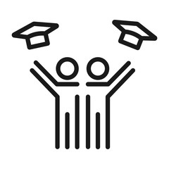 happy student and high school graduation cap - minimal line web icon. simple vector illustration. concept for infographic, website or app.