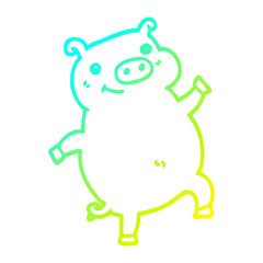 cold gradient line drawing cartoon dancing pig