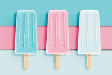 Colorful realistic icecreams on pastel paper background, vector illustration