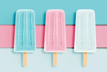  Colorful realistic icecreams on pastel paper background, vector illustration © Sebestyen Balint