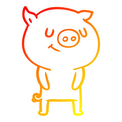 warm gradient line drawing happy cartoon pig