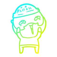 cold gradient line drawing cartoon happy bearded man