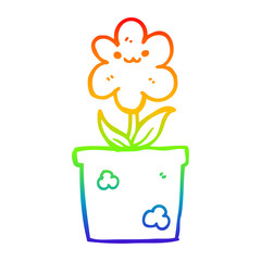 rainbow gradient line drawing cartoon house plant