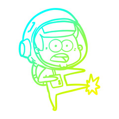cold gradient line drawing cartoon surprised astronaut kicking