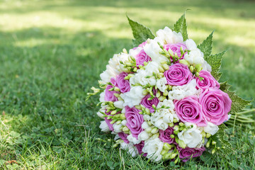 Closeup of bridal bouquet