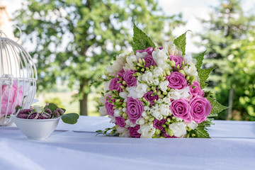 Closeup of bridal bouquet