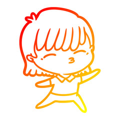 warm gradient line drawing cartoon woman