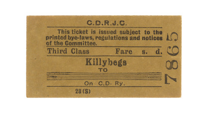 Fahrkarte Zug Irland Vintage Train Tickets Ireland alt old retro braun brown beige 7865 Killybegs...