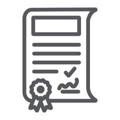 School sertificate line icon, achievement and award, diploma sign, vector graphics, a linear pattern on a white background.