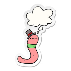 cute cartoon worm and thought bubble as a printed sticker